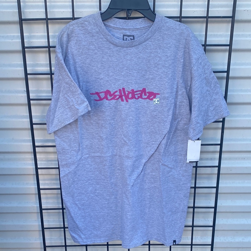 DC Gray Short-Sleeve Tee with Pink Script Logo